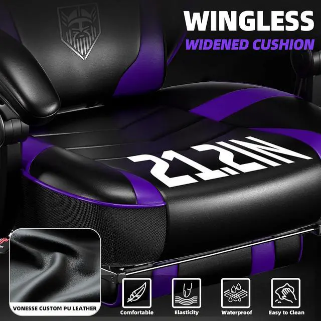 Alt view image 4 of 7 - Gaming Chair, Big and Tall Gaming Chair with Footrest and Massage, Gaming Chairs for Adults with Lumbar Support, Ergonomic High Back Computer Chair with Pocket Spring Cushion (Purple/Black)