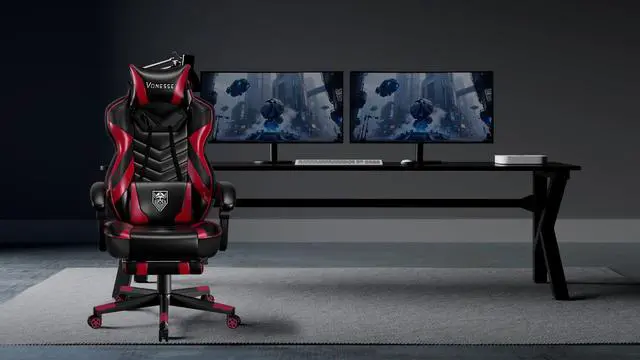 Alt view image 2 of 7 - Gaming Chair, Big and Tall Gaming Chair with Footrest and Massage, Gaming Chairs for Adults with Lumbar Support, Ergonomic High Back Computer Chair with Pocket Spring Cushion (Red/Black)