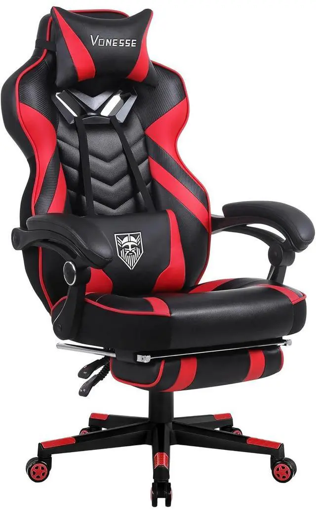 Main image of Gaming Chair, Big and Tall Gaming Chair with Footrest and Massage, Gaming Chairs for Adults with Lumbar Support, Ergonomic High Back Computer Chair with Pocket Spring Cushion (Red/Black)