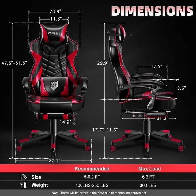 Alt view image 3 of 7 - Gaming Chair, Big and Tall Gaming Chair with Footrest and Massage, Gaming Chairs for Adults with Lumbar Support, Ergonomic High Back Computer Chair with Pocket Spring Cushion (Red/Black)
