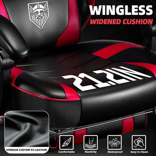Alt view image 4 of 7 - Gaming Chair, Big and Tall Gaming Chair with Footrest and Massage, Gaming Chairs for Adults with Lumbar Support, Ergonomic High Back Computer Chair with Pocket Spring Cushion (Red/Black)