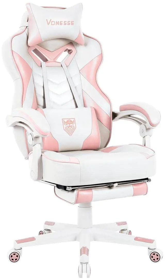 Main image of Pink Gaming Chair, Big and Tall Gaming Chair with Footrest and Massage, Gaming Chairs for Adults with Lumbar Support, Ergonomic High Back Computer Chair with Pocket Spring Cushion (White/Pink)
