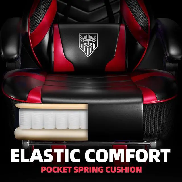 Alt view image 5 of 7 - Gaming Chair, Big and Tall Gaming Chair with Footrest and Massage, Gaming Chairs for Adults with Lumbar Support, Ergonomic High Back Computer Chair with Pocket Spring Cushion (Red/Black)