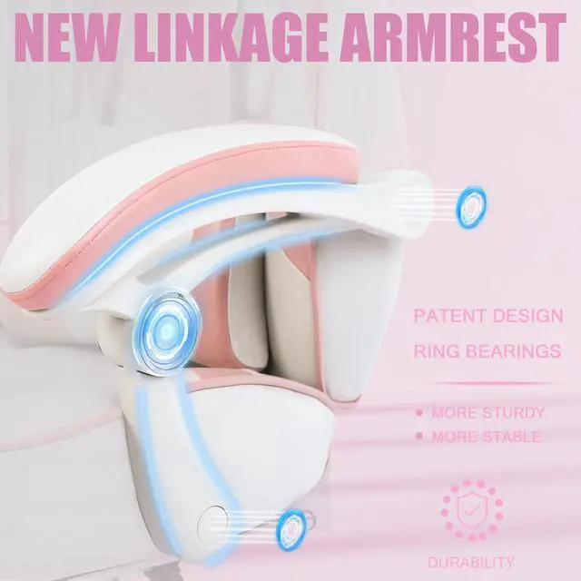 Alt view image 6 of 7 - Pink Gaming Chair, Big and Tall Gaming Chair with Footrest and Massage, Gaming Chairs for Adults with Lumbar Support, Ergonomic High Back Computer Chair with Pocket Spring Cushion (White/Pink)