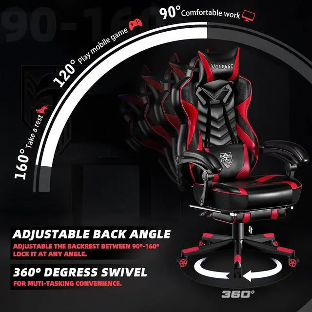 Alt view image 6 of 7 - Gaming Chair, Big and Tall Gaming Chair with Footrest and Massage, Gaming Chairs for Adults with Lumbar Support, Ergonomic High Back Computer Chair with Pocket Spring Cushion (Red/Black)