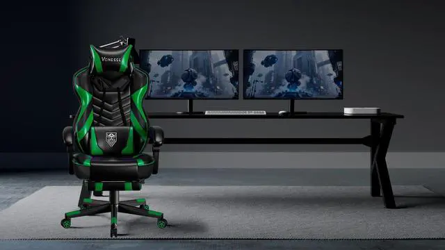 Alt view image 2 of 7 - Gaming Chair, Big and Tall Gaming Chair with Footrest and Massage, Gaming Chairs for Adults with Lumbar Support, Ergonomic High Back Computer Chair with Pocket Spring Cushion (Green/Black)