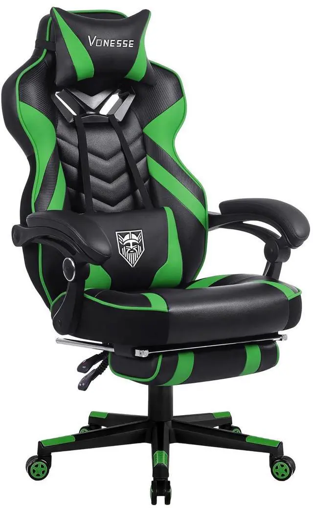 Main image of Gaming Chair, Big and Tall Gaming Chair with Footrest and Massage, Gaming Chairs for Adults with Lumbar Support, Ergonomic High Back Computer Chair with Pocket Spring Cushion (Green/Black)