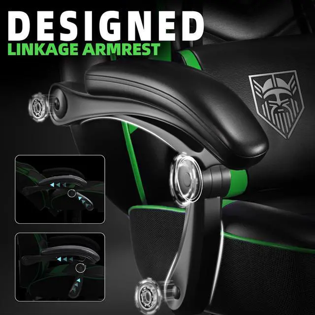 Alt view image 7 of 7 - Gaming Chair, Big and Tall Gaming Chair with Footrest and Massage, Gaming Chairs for Adults with Lumbar Support, Ergonomic High Back Computer Chair with Pocket Spring Cushion (Green/Black)