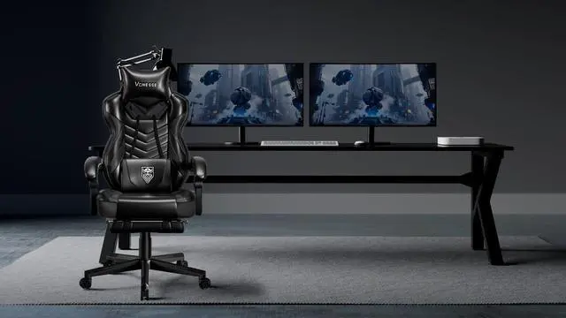 Alt view image 2 of 7 - Gaming Chair, Big and Tall Office Chair with Footrest and Massage, Gaming Chairs for Adults with Lumbar Support, Ergonomic High Back Computer Desk Chair with Pocket Spring Cushion (Black)