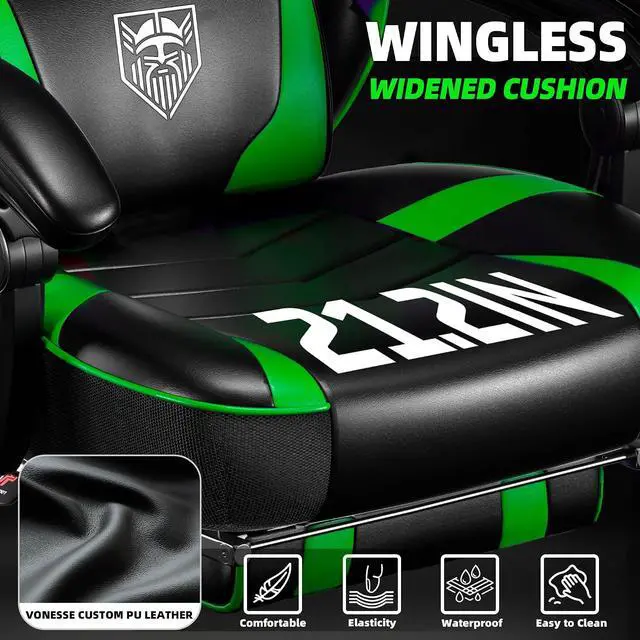 Alt view image 4 of 7 - Gaming Chair, Big and Tall Gaming Chair with Footrest and Massage, Gaming Chairs for Adults with Lumbar Support, Ergonomic High Back Computer Chair with Pocket Spring Cushion (Green/Black)