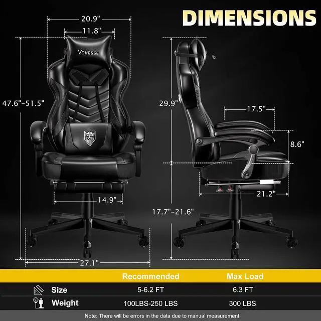 Alt view image 3 of 7 - Gaming Chair, Big and Tall Office Chair with Footrest and Massage, Gaming Chairs for Adults with Lumbar Support, Ergonomic High Back Computer Desk Chair with Pocket Spring Cushion (Black)