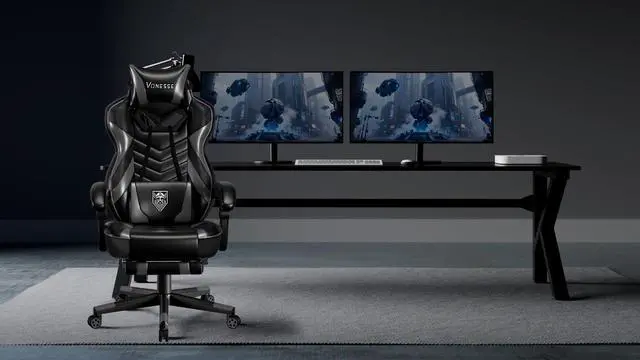 Alt view image 2 of 7 - Gaming Chair, Big and Tall Gaming Chair with Footrest and Massage, Gaming Chairs for Adults with Lumbar Support, Ergonomic High Back Computer Chair with Pocket Spring Cushion (Grey/Black)
