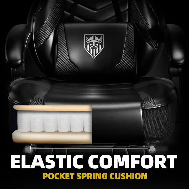 Alt view image 5 of 7 - Gaming Chair, Big and Tall Office Chair with Footrest and Massage, Gaming Chairs for Adults with Lumbar Support, Ergonomic High Back Computer Desk Chair with Pocket Spring Cushion (Black)