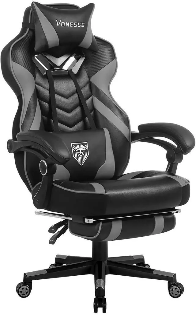 Main image of Gaming Chair, Big and Tall Gaming Chair with Footrest and Massage, Gaming Chairs for Adults with Lumbar Support, Ergonomic High Back Computer Chair with Pocket Spring Cushion (Grey/Black)