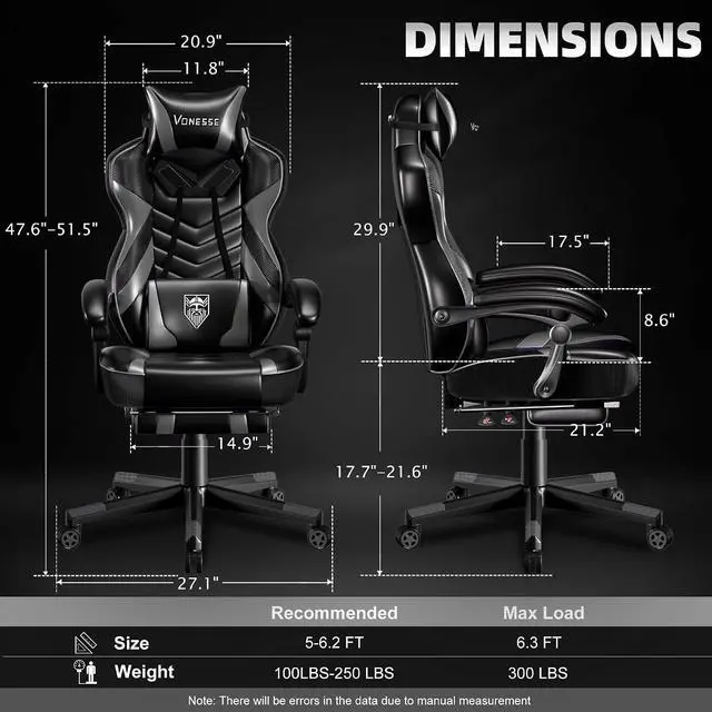 Alt view image 3 of 7 - Gaming Chair, Big and Tall Gaming Chair with Footrest and Massage, Gaming Chairs for Adults with Lumbar Support, Ergonomic High Back Computer Chair with Pocket Spring Cushion (Grey/Black)