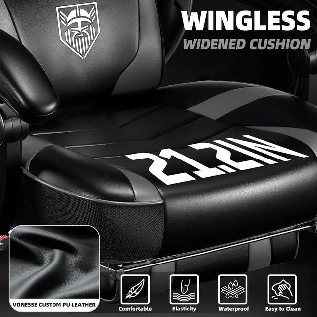 Alt view image 4 of 7 - Gaming Chair, Big and Tall Gaming Chair with Footrest and Massage, Gaming Chairs for Adults with Lumbar Support, Ergonomic High Back Computer Chair with Pocket Spring Cushion (Grey/Black)