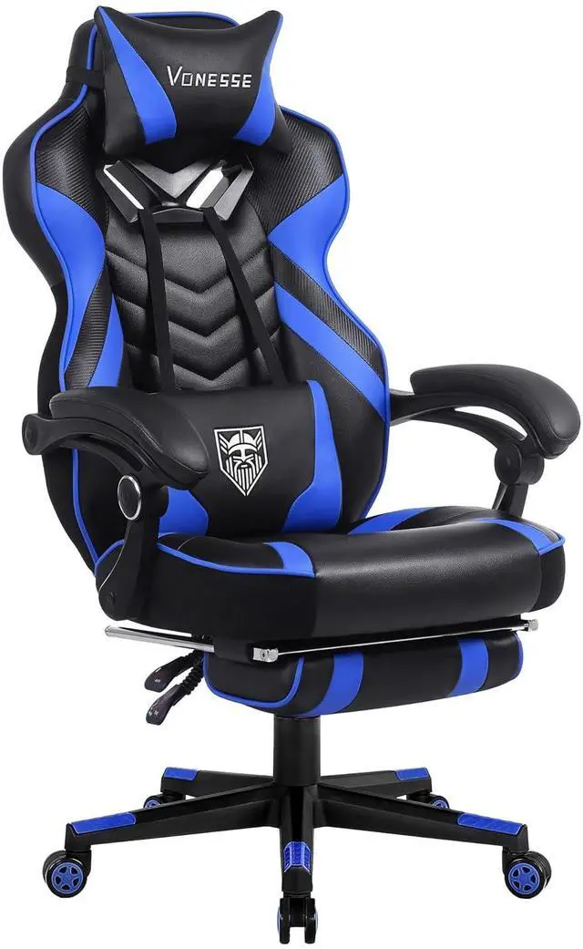 Main image of Gaming Chair, Big and Tall Gaming Chair with Footrest and Massage, Gaming Chairs for Adults with Lumbar Support, Ergonomic High Back Computer Chair with Pocket Spring Cushion (Black/Blue)
