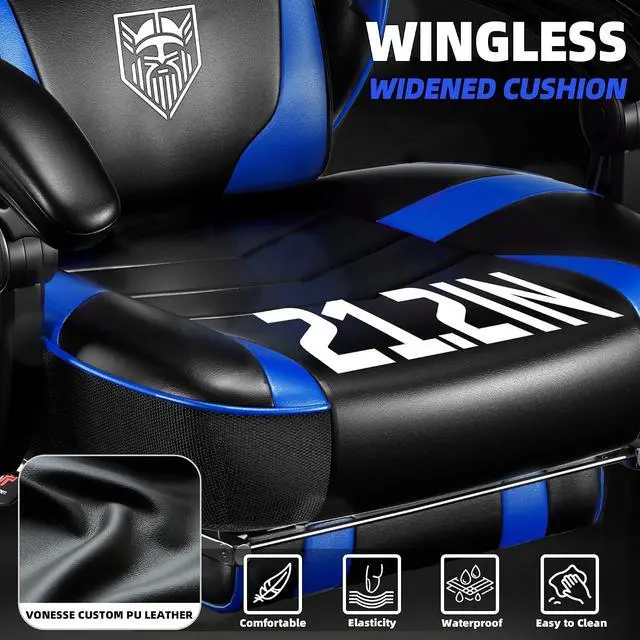 Alt view image 4 of 7 - Gaming Chair, Big and Tall Gaming Chair with Footrest and Massage, Gaming Chairs for Adults with Lumbar Support, Ergonomic High Back Computer Chair with Pocket Spring Cushion (Black/Blue)