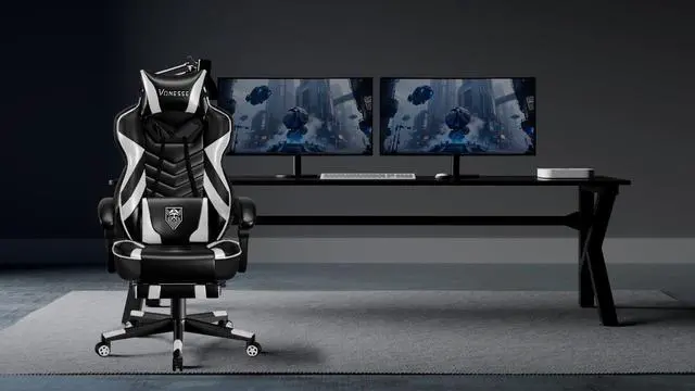 Alt view image 2 of 7 - Gaming Chair, Big and Tall Gaming Chair with Footrest and Massage, Gaming Chairs for Adults with Lumbar Support, Ergonomic High Back Computer Chair with Pocket Spring Cushion (White/Black)