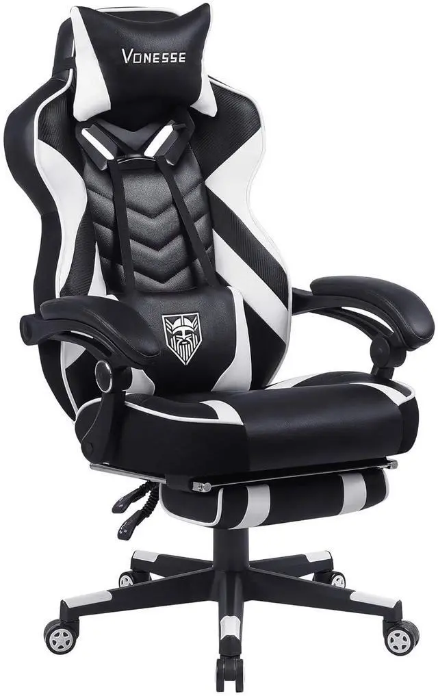 Main image of Gaming Chair, Big and Tall Gaming Chair with Footrest and Massage, Gaming Chairs for Adults with Lumbar Support, Ergonomic High Back Computer Chair with Pocket Spring Cushion (White/Black)