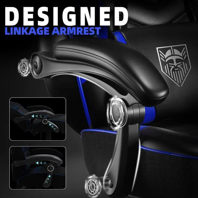 Alt view image 7 of 7 - Gaming Chair, Big and Tall Gaming Chair with Footrest and Massage, Gaming Chairs for Adults with Lumbar Support, Ergonomic High Back Computer Chair with Pocket Spring Cushion (Black/Blue)