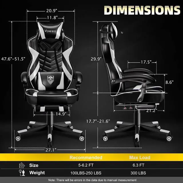 Alt view image 3 of 7 - Gaming Chair, Big and Tall Gaming Chair with Footrest and Massage, Gaming Chairs for Adults with Lumbar Support, Ergonomic High Back Computer Chair with Pocket Spring Cushion (White/Black)