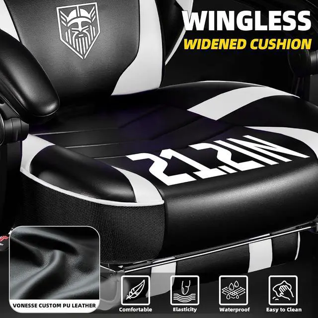 Alt view image 4 of 7 - Gaming Chair, Big and Tall Gaming Chair with Footrest and Massage, Gaming Chairs for Adults with Lumbar Support, Ergonomic High Back Computer Chair with Pocket Spring Cushion (White/Black)