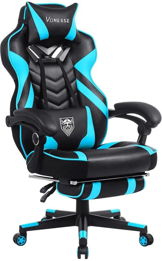 Main image of Gaming Chair, Big and Tall Gaming Chair with Footrest and Massage, Gaming Chairs for Adults with Lumbar Support, Ergonomic High Back Computer Chair with Pocket Spring Cushion (Cyan/Black)