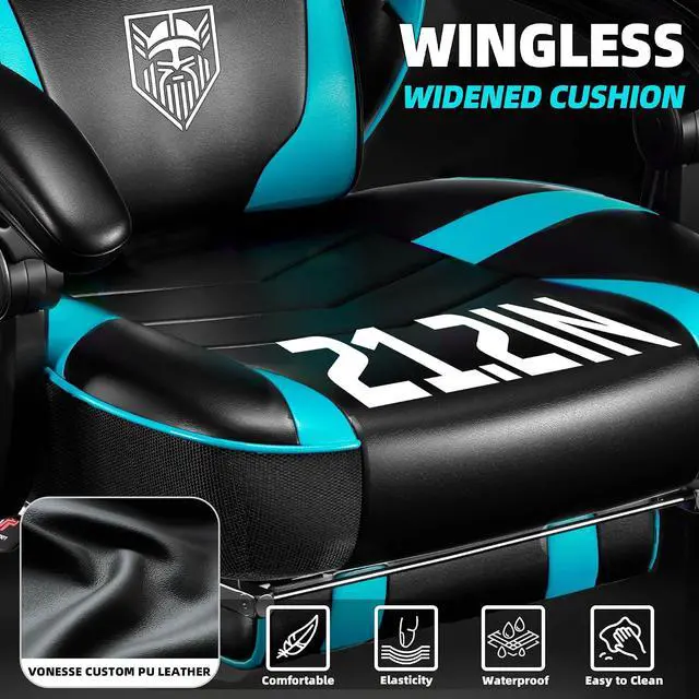Alt view image 4 of 7 - Gaming Chair, Big and Tall Gaming Chair with Footrest and Massage, Gaming Chairs for Adults with Lumbar Support, Ergonomic High Back Computer Chair with Pocket Spring Cushion (Cyan/Black)