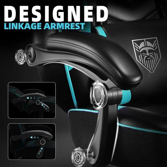 Alt view image 7 of 7 - Gaming Chair, Big and Tall Gaming Chair with Footrest and Massage, Gaming Chairs for Adults with Lumbar Support, Ergonomic High Back Computer Chair with Pocket Spring Cushion (Cyan/Black)
