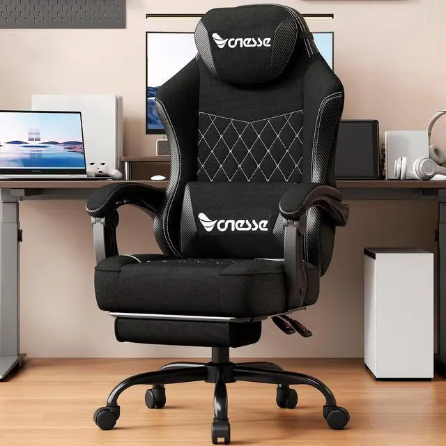 Main image of Gaming Chair, Office Chair with Linen Breathable Mesh Fabric, Desk Chair with Adjustable Lumbar Support, Executive Computer Chairs with Footrest and Headrest (Black)
