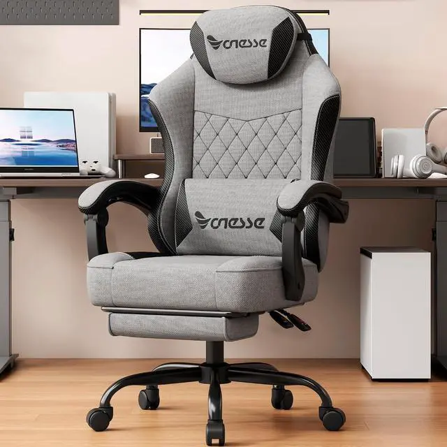 Main image of Gaming Chair, Office Chair with Linen Breathable Mesh Fabric, Desk Chair with Adjustable Lumbar Support, Executive Computer Chairs with Footrest and Headrest (Gray)