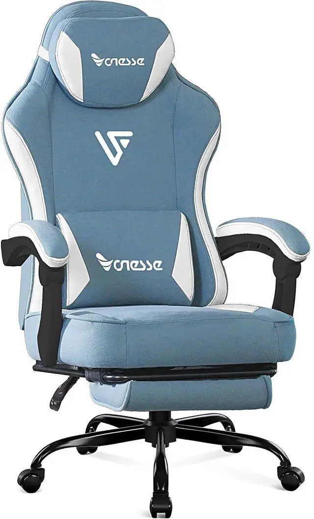Main image of Gaming Chair, Computer Chair Fabric with Pocket Spring Cushion, Office Chair with Footrest and Massage Lumbar Support, Reclining Gaming Chairs for Adults 250LBS (Blue)