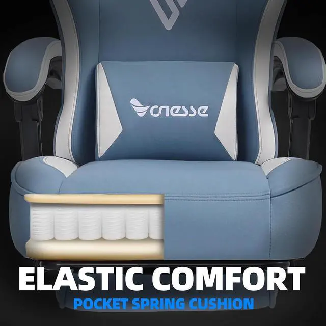 Alt view image 4 of 7 - Gaming Chair, Computer Chair Fabric with Pocket Spring Cushion, Office Chair with Footrest and Massage Lumbar Support, Reclining Gaming Chairs for Adults 250LBS (Blue)