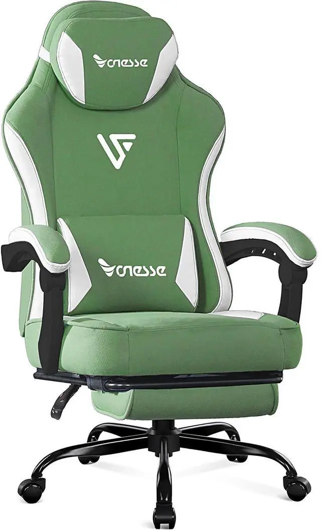 Main image of Gaming Chair, Computer Chair Fabric with Pocket Spring Cushion, Office Chair with Footrest and Massage Lumbar Support, Reclining Gaming Chairs for Adults 250LBS (Green)