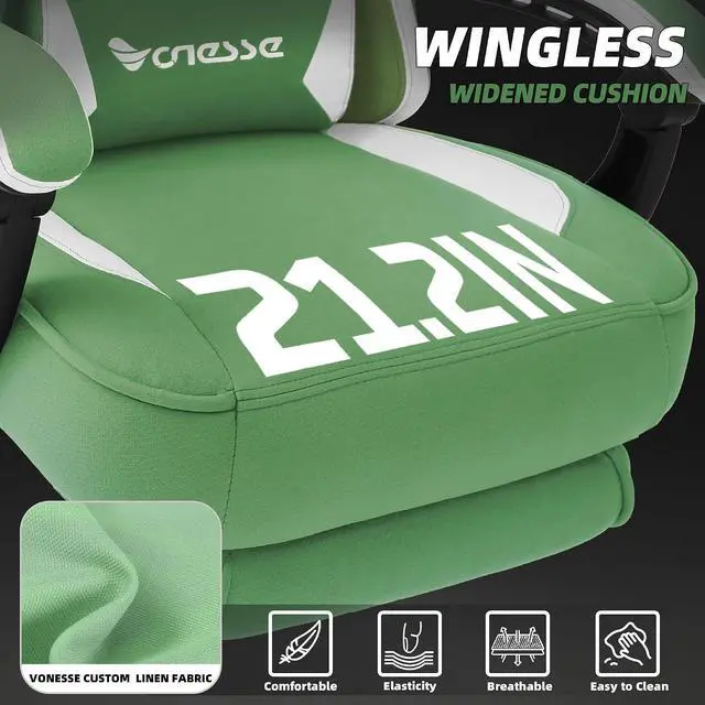 Alt view image 3 of 7 - Gaming Chair, Computer Chair Fabric with Pocket Spring Cushion, Office Chair with Footrest and Massage Lumbar Support, Reclining Gaming Chairs for Adults 250LBS (Green)