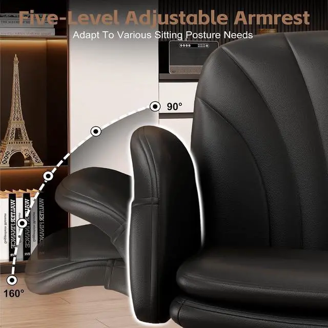 Alt view image 5 of 7 - Criss Cross Office Chair with Wheels & Armrests, Height Adjustable Vanity Chair, Makeup Chairs with Side Pockets Design, Comfortable Computer Desk Chairs for Home (PU Leather,Black)
