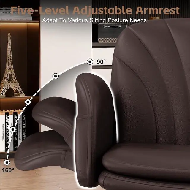 Alt view image 4 of 7 - Criss Cross Office Chair with Wheels & Armrests, Height Adjustable Vanity Chair, Makeup Chairs with Side Pockets Design, Comfortable Computer Desk Chairs for Home (PU Leather,Brown)