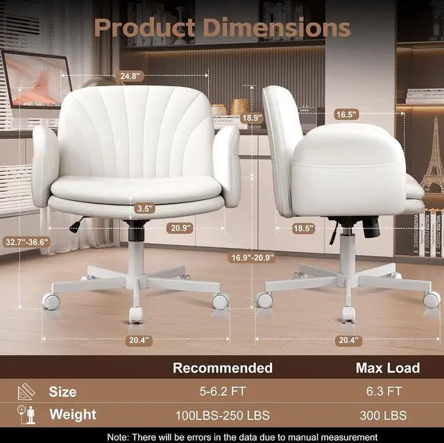 Alt view image 2 of 7 - Criss Cross Office Chair with Wheels & Armrests, Height Adjustable Vanity Chair, Makeup Chairs with Side Pockets Design, Comfortable Computer Desk Chairs for Home (PU Leather,White)