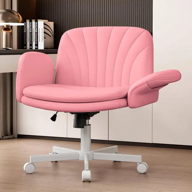 Main image of Criss Cross Office Chair with Wheels & Armrests, Height Adjustable Vanity Chair, Makeup Chairs with Side Pockets Design, Comfortable Computer Desk Chairs for Home (PU Leather,Pink)
