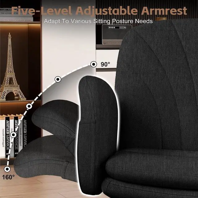 Alt view image 4 of 7 - Criss Cross Office Chair with Wheels & Armrests, Height Adjustable Vanity Chair, Makeup Chairs with Side Pockets Design, Comfortable Computer Desk Chairs for Home (Linen Fabric,Black)