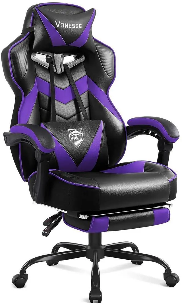Main image of Gaming Chair, High Back Gaming Chair with Footrest and Massage, Gaming Chairs for Adults with Pocket Spring Cushion, Big and Tall Reclining Computer Chair with Lumbar Support (Purple/Black)
