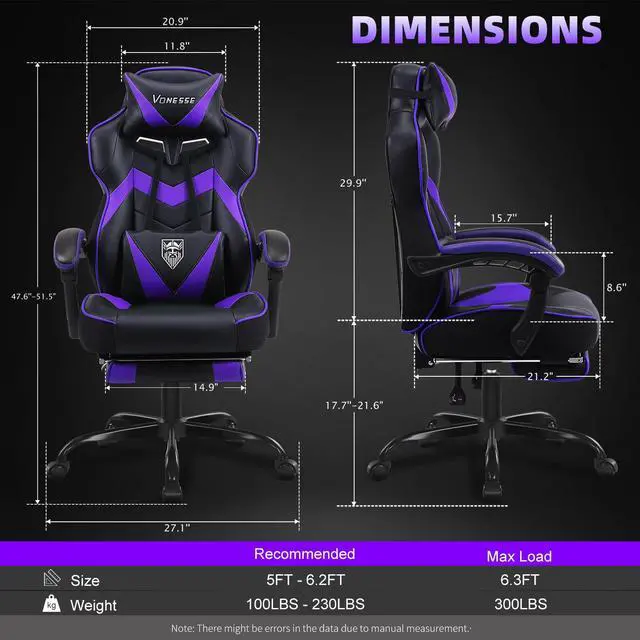 Alt view image 3 of 7 - Gaming Chair, High Back Gaming Chair with Footrest and Massage, Gaming Chairs for Adults with Pocket Spring Cushion, Big and Tall Reclining Computer Chair with Lumbar Support (Purple/Black)