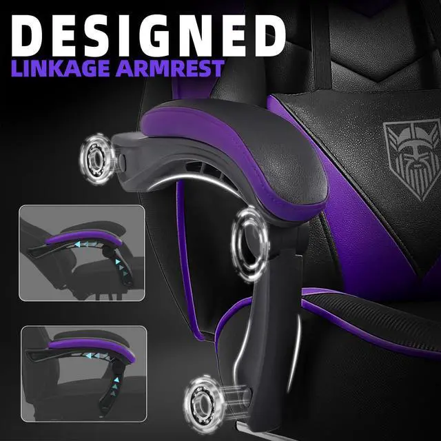 Alt view image 7 of 7 - Gaming Chair, High Back Gaming Chair with Footrest and Massage, Gaming Chairs for Adults with Pocket Spring Cushion, Big and Tall Reclining Computer Chair with Lumbar Support (Purple/Black)