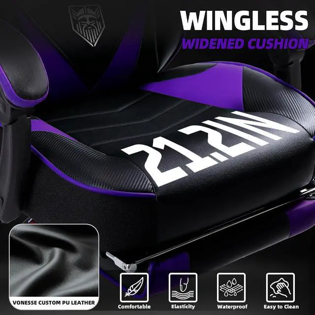 Alt view image 4 of 7 - Gaming Chair, High Back Gaming Chair with Footrest and Massage, Gaming Chairs for Adults with Pocket Spring Cushion, Big and Tall Reclining Computer Chair with Lumbar Support (Purple/Black)