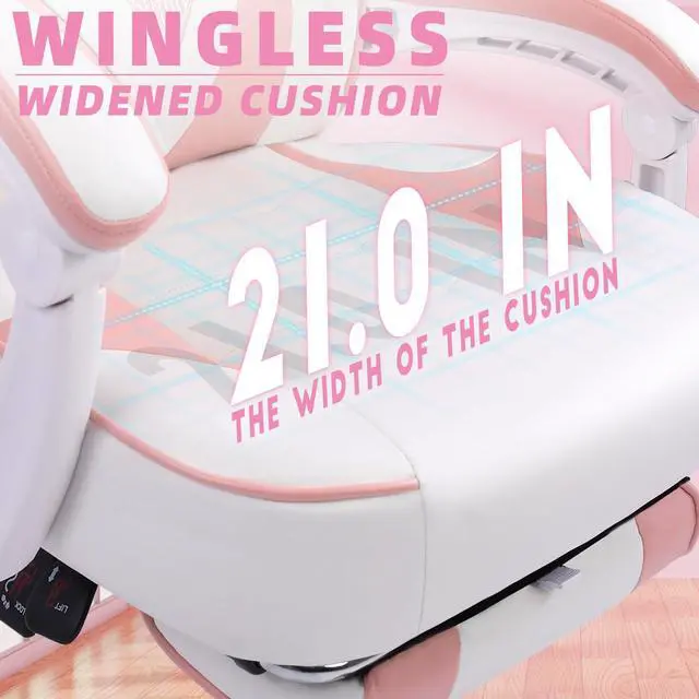 Alt view image 4 of 7 - Gaming Chair, High Back Pink Gaming Chair with Footrest and Massage, Gaming Chairs for Adults with Pocket Spring Cushion, Big and Tall Reclining Computer Chair with Lumbar Support (White/Pink)