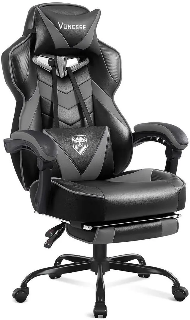 Main image of Gaming Chair, High Back Gaming Chair with Footrest and Massage, Gaming Chairs for Adults with Pocket Spring Cushion, Big and Tall Reclining Computer Chair with Lumbar Support (Grey/Black)