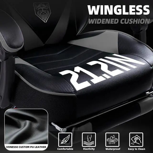Alt view image 4 of 7 - Gaming Chair, High Back Gaming Chair with Footrest and Massage, Gaming Chairs for Adults with Pocket Spring Cushion, Big and Tall Reclining Computer Chair with Lumbar Support (Grey/Black)