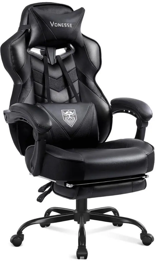 Main image of Gaming Chair, High Back Office Chair with Footrest and Massage, Gaming Chairs for Adults with Pocket Spring Cushion, Big and Tall Reclining Computer Chair with Lumbar Support (Classic Black)