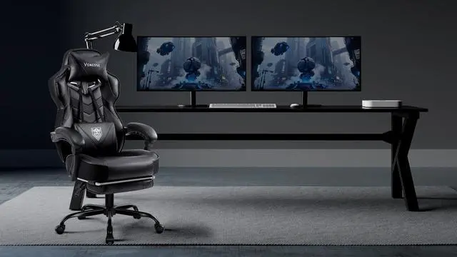 Alt view image 2 of 7 - Gaming Chair, High Back Office Chair with Footrest and Massage, Gaming Chairs for Adults with Pocket Spring Cushion, Big and Tall Reclining Computer Chair with Lumbar Support (Classic Black)